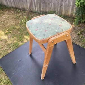 Original Mid Century Retro Wooden Stool Vinyl Top - Imagen 1 de 14