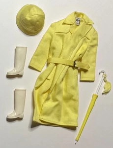 Vintage Barbie Rain Coat #949 Complete Outfit 1963 Mattel Yellow Coat Hat Boots - Picture 1 of 6