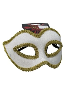Venetian Decorative Mask Forum Novelties Elastic Strap White Gold Trim Party NEW - Picture 1 of 7