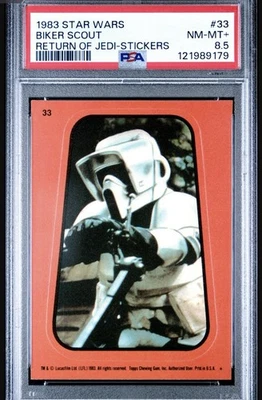 1983 Star Wars Return of the Jedi Stickers #33 Biker Scout PSA 8.5 Mint Orange - Image 1 of 2