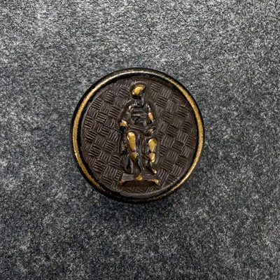 1930s Knight in Armor Brass Cuff Button Basketweave 0.5 Inch - Image 1 of 2