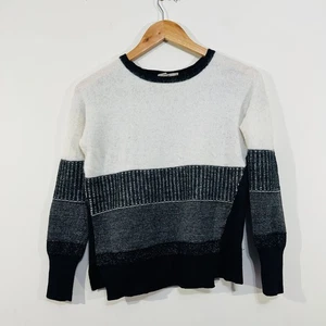 Thurley Jumper Sweater Wool Angora Blend White Black Stripe Metallic Knit S - Bild 1 von 21