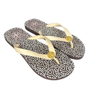 Tory Burch Womens Rubber Flip Flop Sandals Black Cream Size 7.5 Summer Designer - Picture 1 of 7