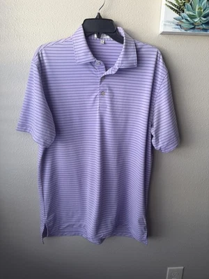 Camisa de golf Peter Millar para hombre M polo cómodo de verano púrpura azul a rayas Foto 1 de 4