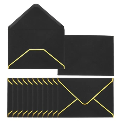 100 Pack A7 Envelope, 5x7 Card Round Edge Envelope with Gold Border, Black - Image 1 of 4