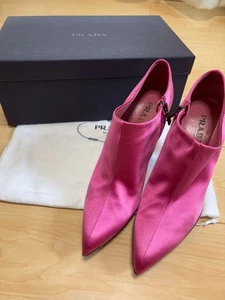PRADA Shoes Pumps Heel EU 37.0 US 7.0 Satin Pink Authentic - Picture 1 of 24