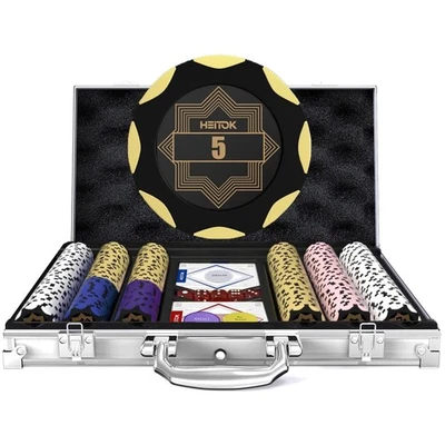 Poker-Chips-Set aus Lehm mit Aluminiumkoffer für Casino-Qualität und Heimspiele - Bild 1 von 2