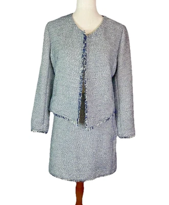 Nuevo con etiquetas Conjunto Blazer y Falda Banana Republic Azul Tweed Flecos 2 Piezas Talla 6 Academia Foto 1 de 4