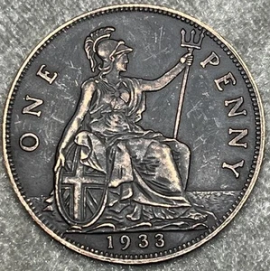 Reproduktion 1933 Penny Retro Lückenfüller seltenes Datum George V Großbritannien Münze - Bild 1 von 3