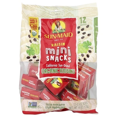 California Sun-Dried Organic Raisin Mini-Snacks, 12 Boxes, 0.5 oz Each - Image 1 of 3