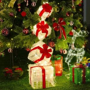 Set of 4 Christmas Lighted Gift Boxes, 3.3FT 70 LED Stackable Light Up Presen... - Picture 1 of 8