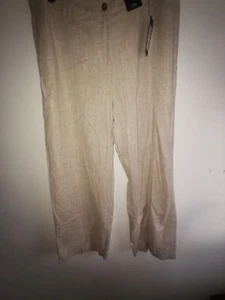 Linen Rich Wide Leg Trousers Cream Mix Size 20 31" Inside Leg M&S - Picture 1 of 4