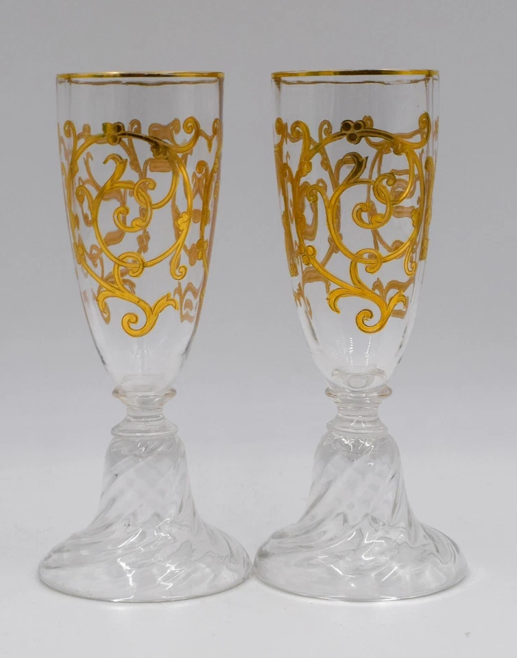 Par de flautas de champán antiguas "Cluny" de Saint Louis - doradas Foto 1 de 4