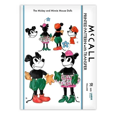 Mickey & Minnie Mouse Doll McCall s 91 Sewing Pattern Cloth Rag Disney Large 18" - Image 1 of 2