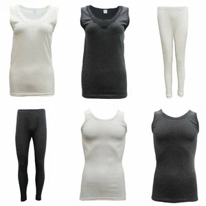 Women Mens 2PCS SET Merino Wool Sleeveless Singlet Top Pants Thermal Pajamas PJs - Picture 1 of 5