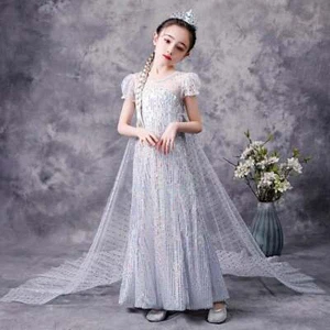 Frozen Elsa sparkly Cute Costume Dress With Long cape - Picture 1 of 4