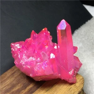 120g Large Natural Aura Pink Titanium Gemstone Rock Quartz Crystal Reiki Cluster - Picture 1 of 12