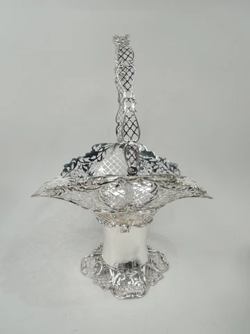 Edwardian Basket Antique Victorian Bridal English Sterling Silver Comyns 1906 Cover