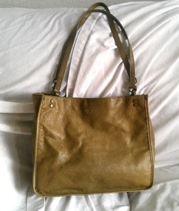 AMERICAN LEATHER CO.OLIVE GREEN LEATHER LARGE DOUBLE STRAP TOTE BAG. NO RED SPEC - Picture 1 of 9