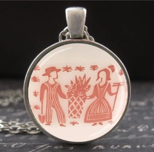 Grandmas Pyrex Pattern Pink Butterprint Amish Casserole Art Photo Necklace Charm - Picture 1 of 3