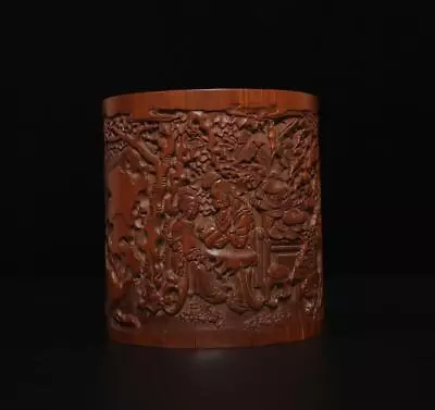 Old Chinese Carved Figures Bamboo Brush Pot W/lady • 89.99$