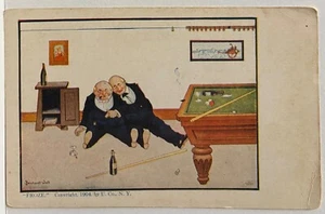 Betrunkene alte Männer spielen Billard ~ Pool ~ "Froze" Bernhardt Wandkünstler signierte Postkarte - Bild 1 von 2