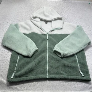 Eddie Bauer Full Zip Fleece Hoodie Womens Green Colorblock Size 2XL XXL - Picture 1 of 15