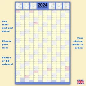 Custom wall planner calendar ANY start & end dates. 16 colours 3 sizes [Type A] - Picture 1 of 17