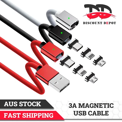 3A Fast Charging Cable Data Transfer Magnetic Phone Charger For iPhone Android - image 1 of 4