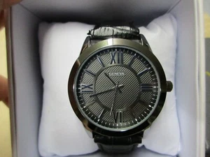 New Old Stock Geneva Men's Quartz Watch Gunmetal Tone Roman Numeral Dial - Picture 1 of 3