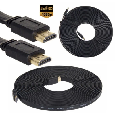 5M HDMI Cable High Speed Gold Flat Male to Male HDMI Lead 1080P PC Monitor TV - Image 1 of 4