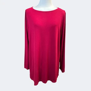 Eileen Fisher Top Women L Red Long Sleeve Viscose Pull Over Boat Neck Stretch - Picture 1 of 10