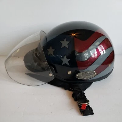 Harley Davidson Flag Helmit Made In Italy Size Med Used W/Clear Visor & Ear Flap - Image 1 of 4