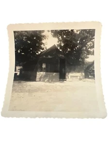 Vintage Black White Photo Korean War B Company Supply Tent With Scalloped Edges - Picture 1 of 4
