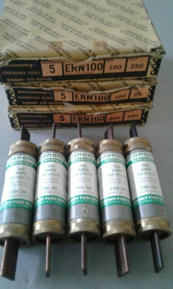 LOTE DE CINCO FUSIBLES DE ENLACE RENOVABLES FEDERAL PACIFIC ECONOMY ERN100 100 AMP 240 VOLTIOS Foto 1 de 1
