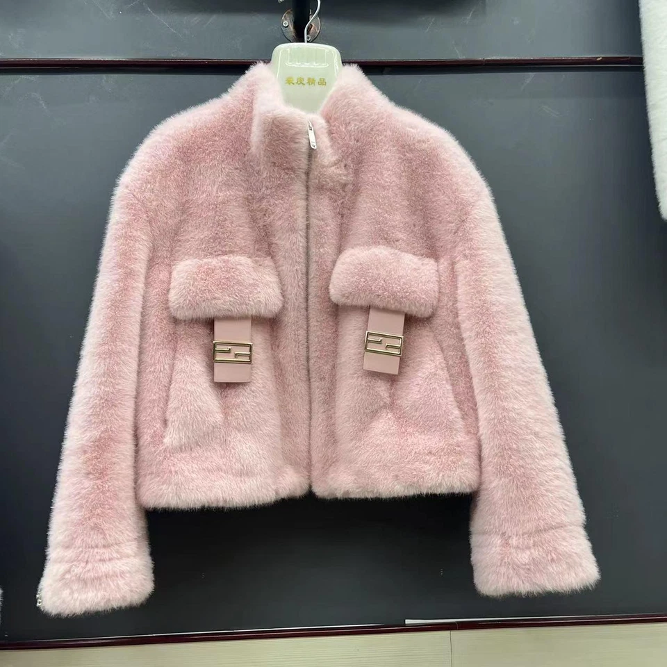 Fashion Womens Faux Mink Fur Stand-up Collar Jacket  Integrated Fur Winter Parka - Image 1 of 4