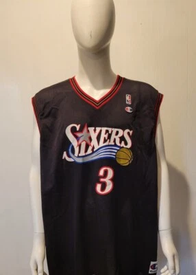 Champion Allen Iverson #3 Jersey Philadelphia Sixers 76ers SZ 52 XXL Black - Image 1 of 4