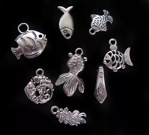 8 ANGLER CHARM/PENDANTS EXOTIC SILVERTONE FISH CHARMS (J646) - Bild 1 von 2