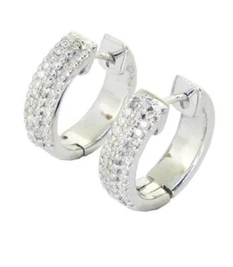 Hoop Earrings SI1 G Natural Diamond 0.60 Ct 14K White Gold Appraisal 0.60 Inch - Picture 1 of 5