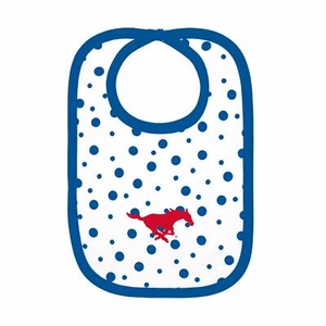 SMU Mustangs Tupfen Lätzchen Neugeborenes Baby 100 % Baumwolle Zelcro Verschluss NEU - Bild 1 von 1