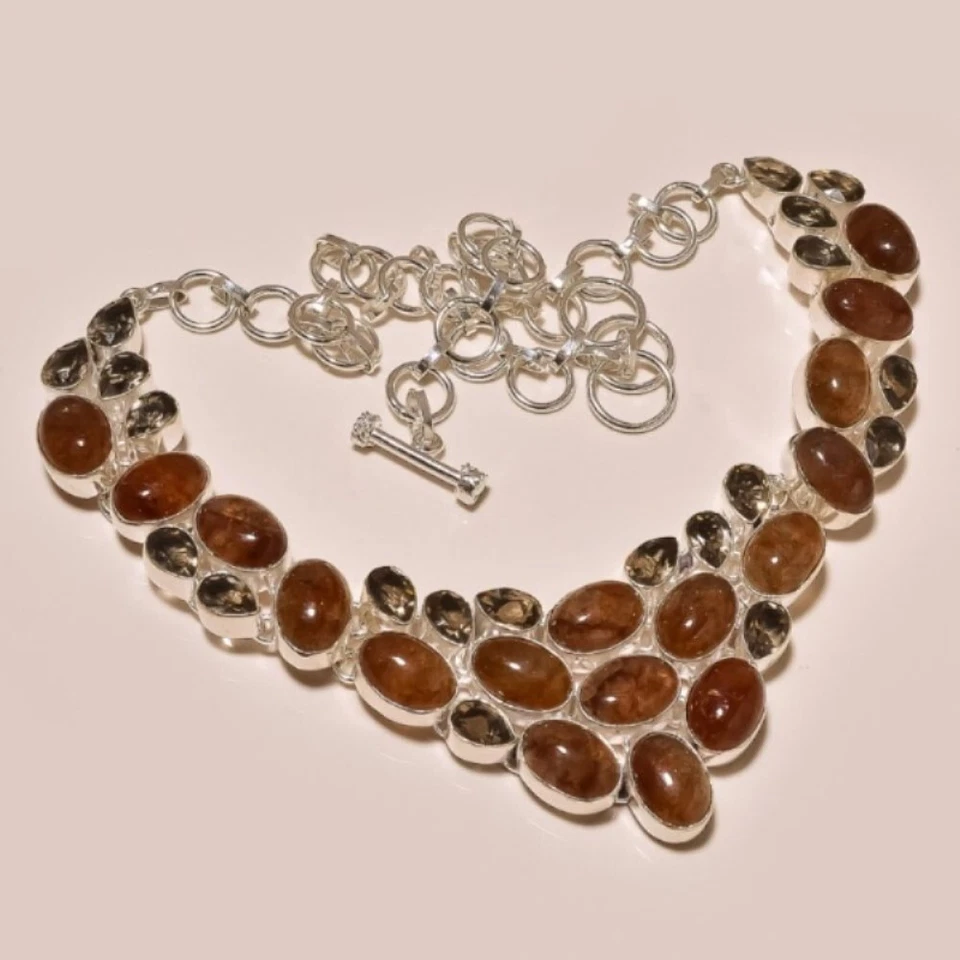 Collar enchapado en plata con piedras preciosas de topacio ahumado ámbar báltico joyería 18" Foto 1 de 1