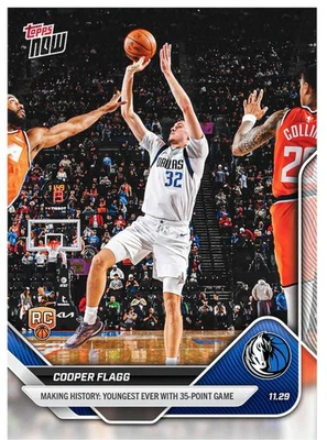 Cooper Flagg RC Youngest 35 Point Game 2025-26 NBA Topps NOW Card 67 Presale - Image 1 of 2
