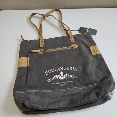 NEW NWT Myra Bag Boulangerie Paris Canvas Zippered Tote Style Handbag Gray - Image 1 of 4
