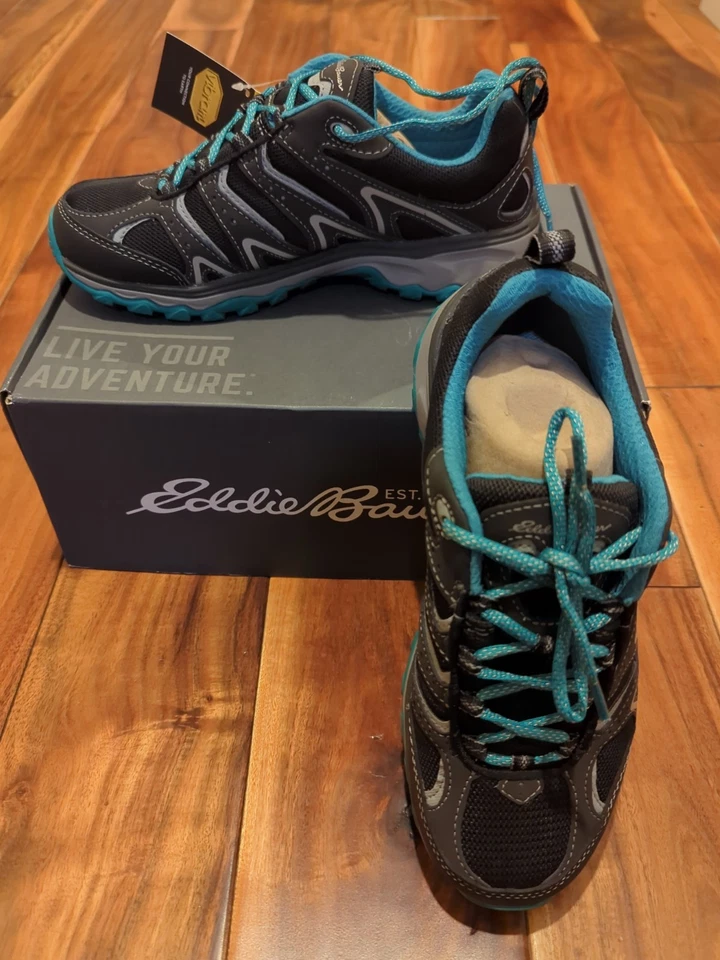 Eddie Bauer Women’s Lukla Pro Trail Hiking Shoes 8.5M Black Teal Vibram NEW - Image 1 of 4