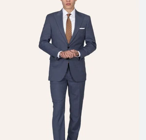 PAUL STUART Bright Navy Blue Nailhead Full Suit 50L Super 110s Wool - Picture 1 of 10
