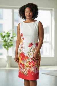 Chadwicks white Red and Orange Floral Dress fully lined size 10 - Picture 1 of 9