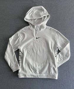 Nike Hoodie Swoosh White Sweatshirt Kangaroo Pocket XS Hooded Side Logo Stretch - Picture 1 of 19