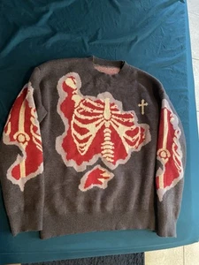 Skelett Pullover, Herrenpullover, grau/rot/lila " - Bild 1 von 1