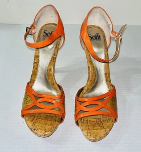 Sofft High Heels Shoes Size 11 Valeda Orange Patent Leather Cork Mob Wife Date - Picture 1 of 11