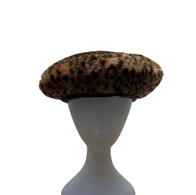 Sombrero boina de piel sintética con estampado de leopardo talla única Foto 1 de 4